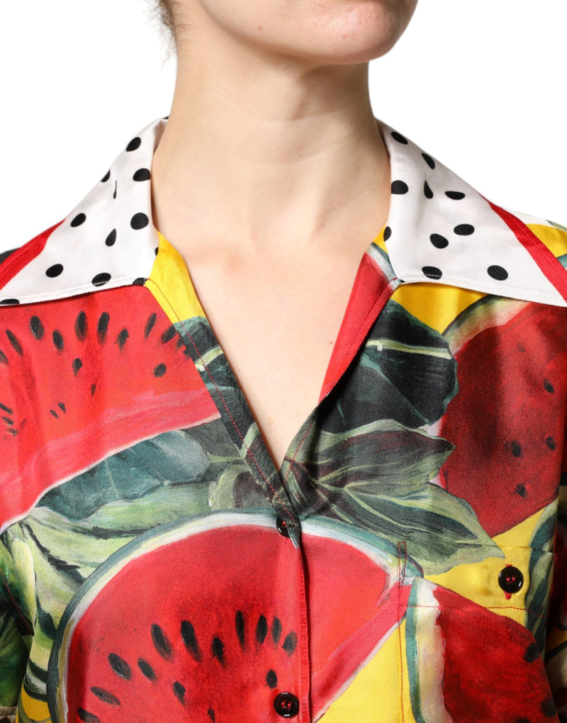 Multicolor Watermelon Collared Shirt Top Dolce & Gabbana