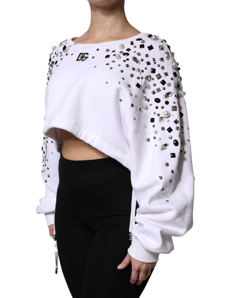White Embellished Long Sleeve Cropped Sweater Dolce & Gabbana