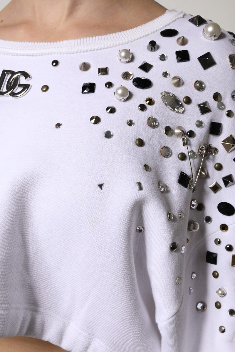 White Embellished Long Sleeve Cropped Sweater Dolce & Gabbana