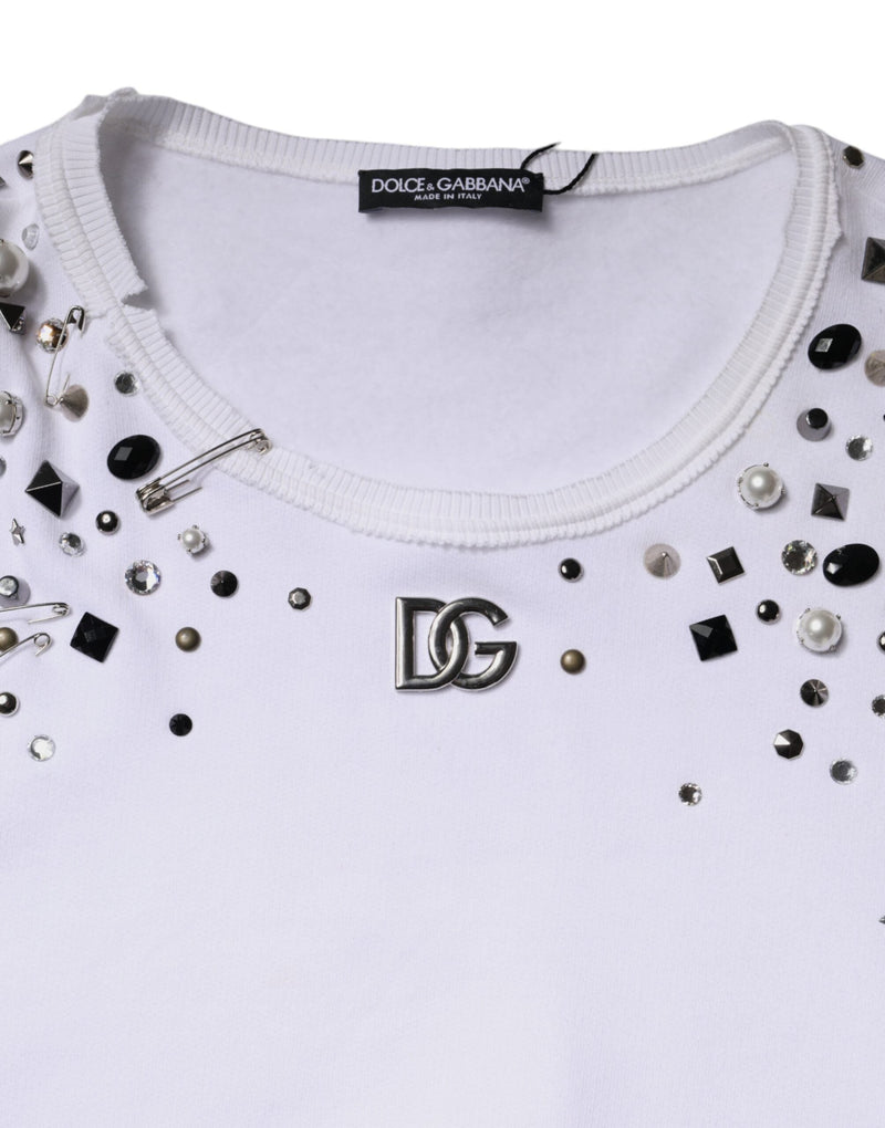White Embellished Long Sleeve Cropped Sweater Dolce & Gabbana