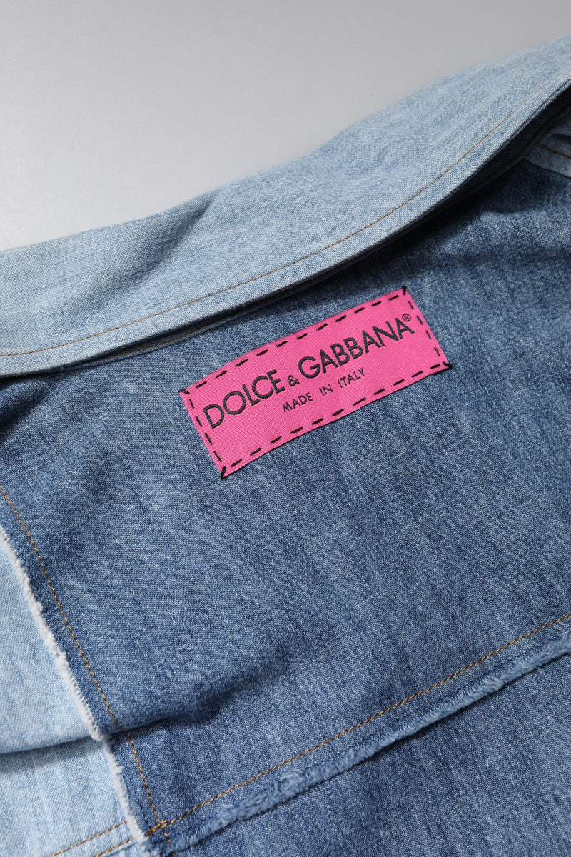 Blue Cotton Button Up Collared Long Sleeve Top Dolce & Gabbana