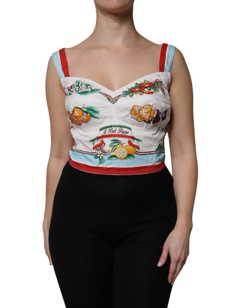 White Vegetable Print Sweetheart Cropped Top Dolce & Gabbana