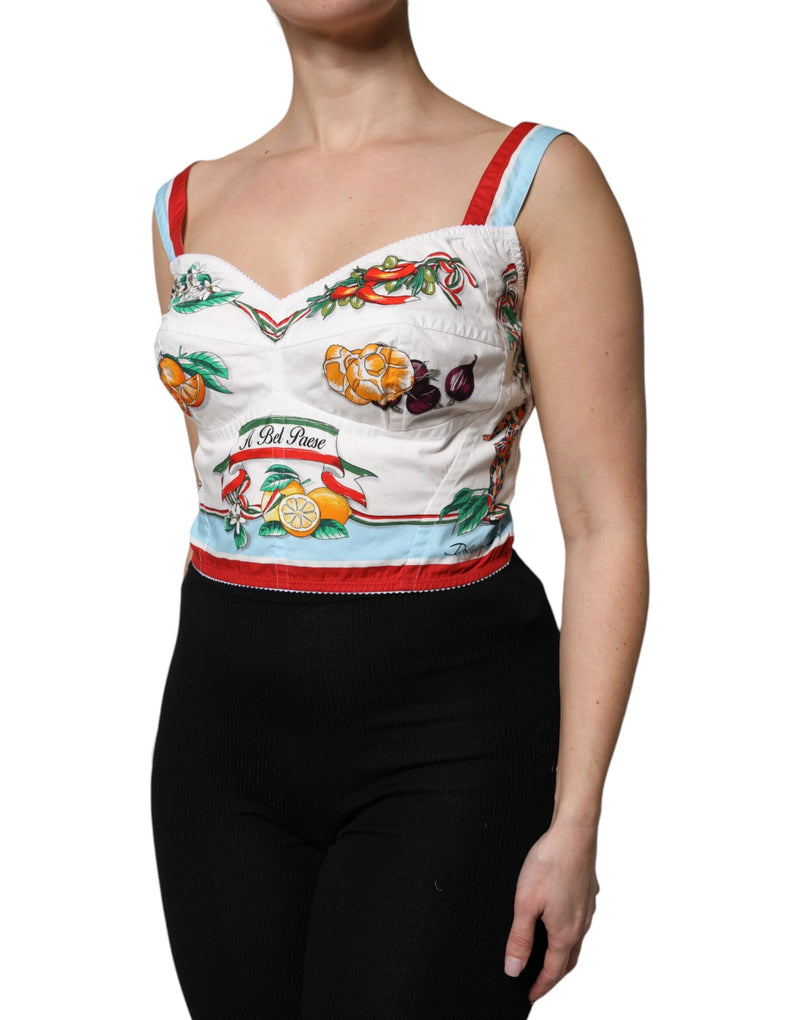 White Vegetable Print Sweetheart Cropped Top Dolce & Gabbana
