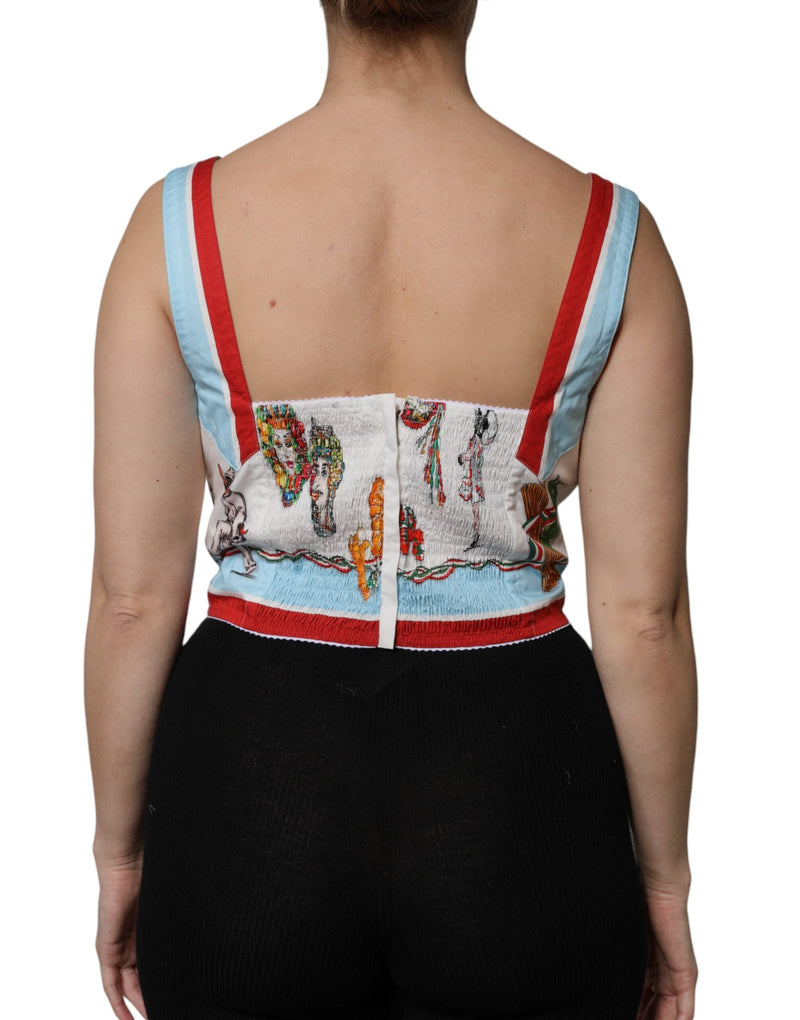 White Vegetable Print Sweetheart Cropped Top Dolce & Gabbana