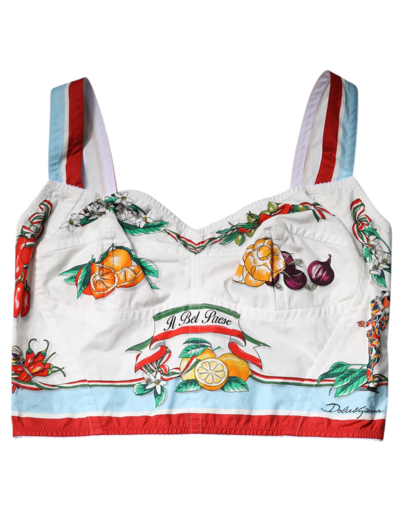 White Vegetable Print Sweetheart Cropped Top Dolce & Gabbana