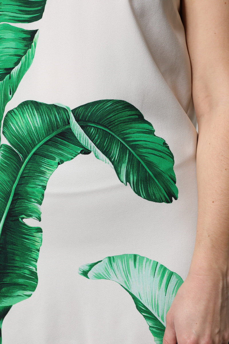 White Banana Leaf Print Round Neck Tank Top Dolce & Gabbana