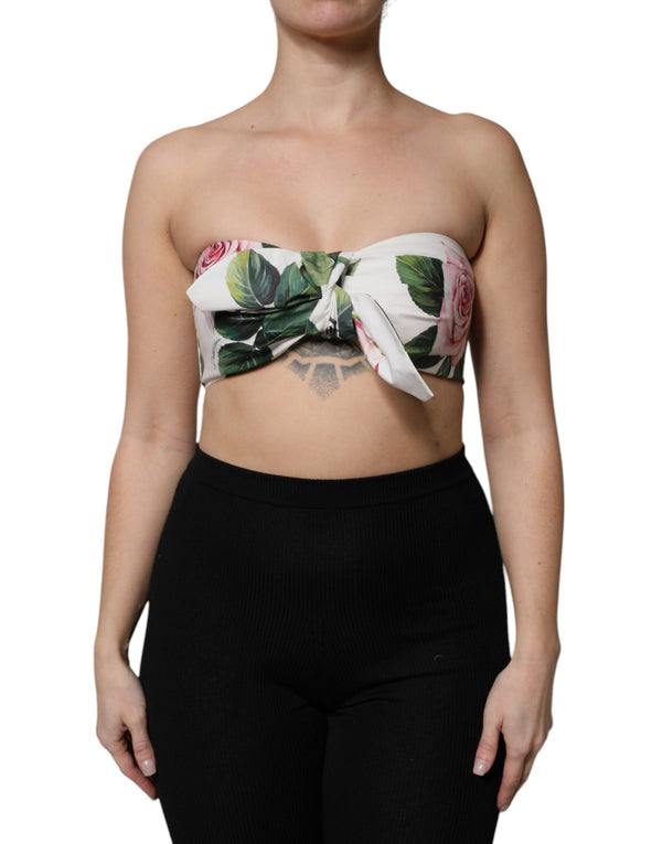 White Floral Print Cropped Bustier Corset Top Dolce & Gabbana