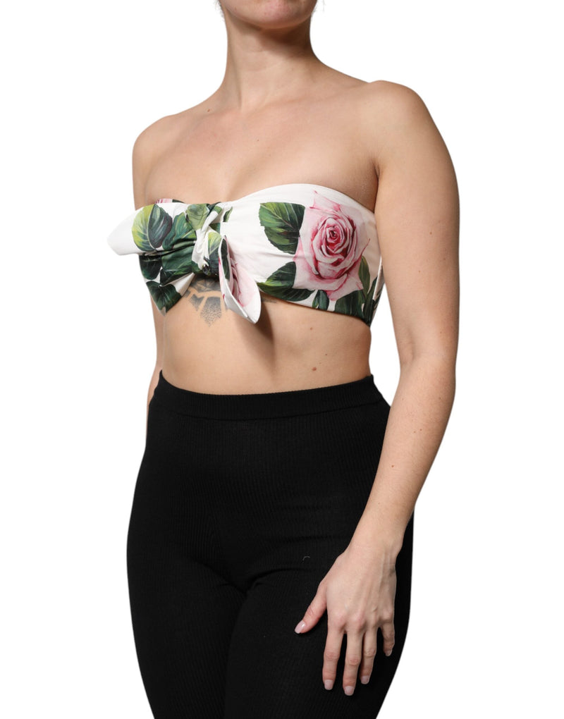 White Floral Print Cropped Bustier Corset Top Dolce & Gabbana