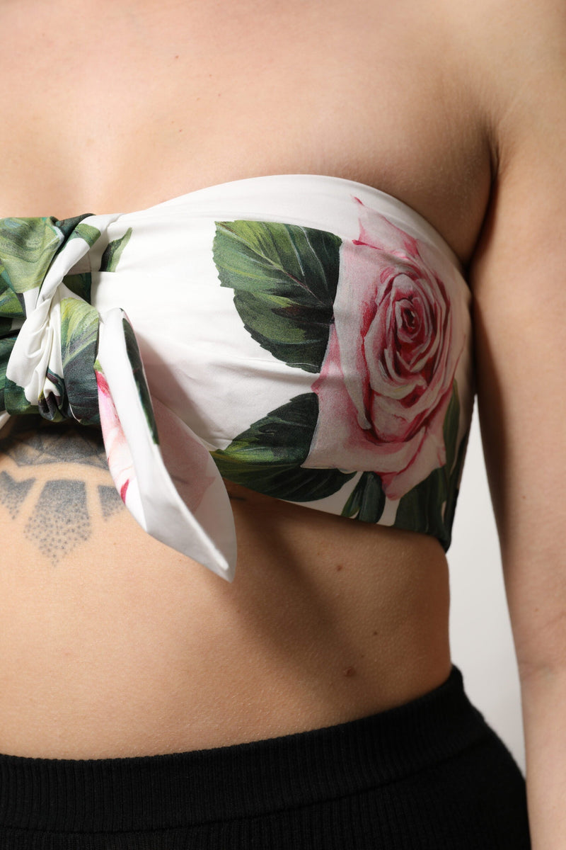 White Floral Print Cropped Bustier Corset Top Dolce & Gabbana