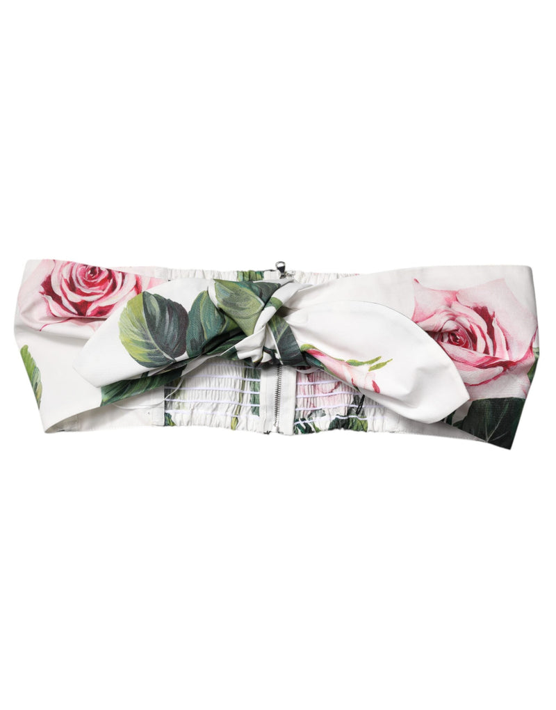 White Floral Print Cropped Bustier Corset Top Dolce & Gabbana