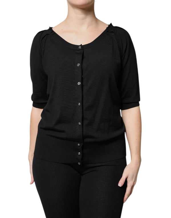 Black Button Down Short Sleeve Blouse Top Dolce & Gabbana