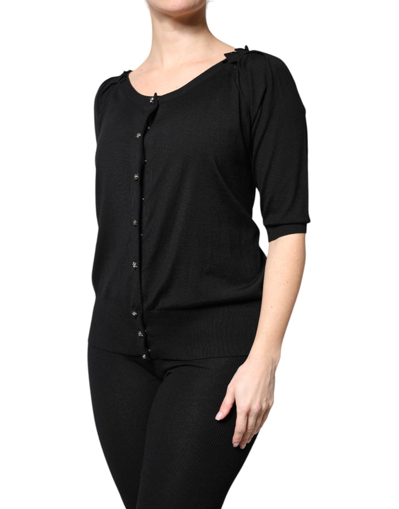 Black Button Down Short Sleeve Blouse Top Dolce & Gabbana
