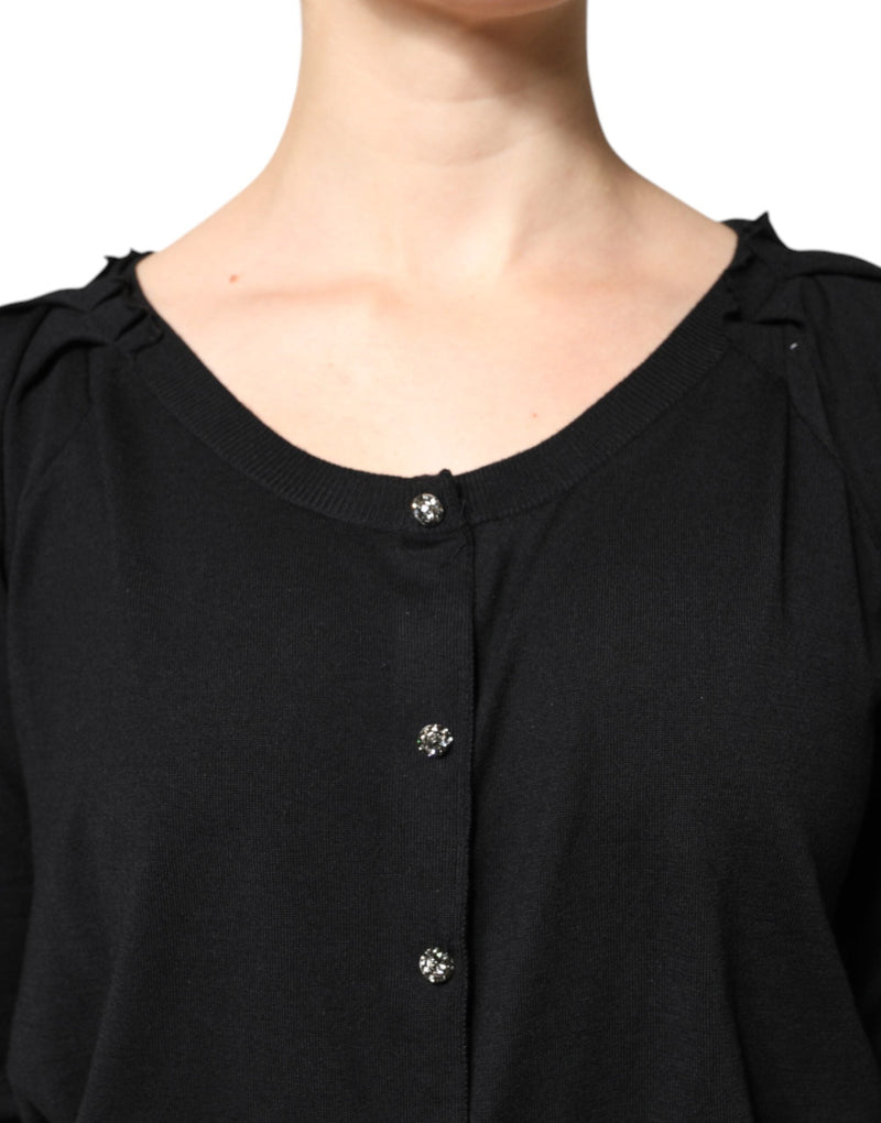 Black Button Down Short Sleeve Blouse Top Dolce & Gabbana