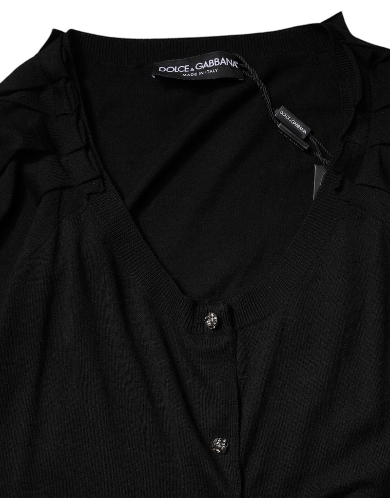 Black Button Down Short Sleeve Blouse Top Dolce & Gabbana