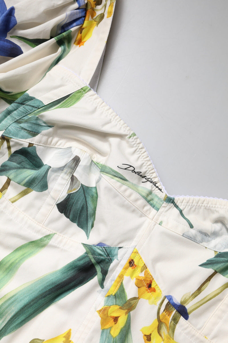 White Floral Puff Sleeves Crop Blouse Top Dolce & Gabbana