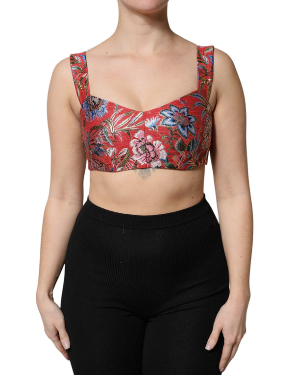 Red Floral Brocade Cropped Bustier Corset Top Dolce & Gabbana