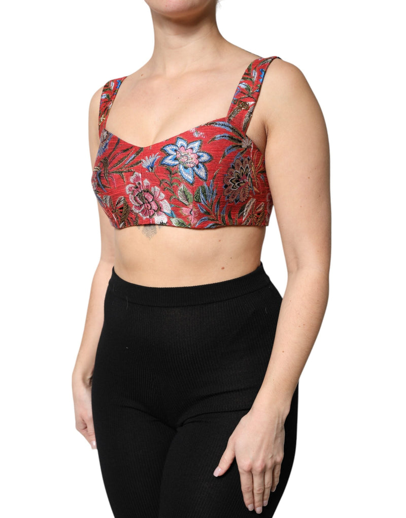Red Floral Brocade Cropped Bustier Corset Top Dolce & Gabbana