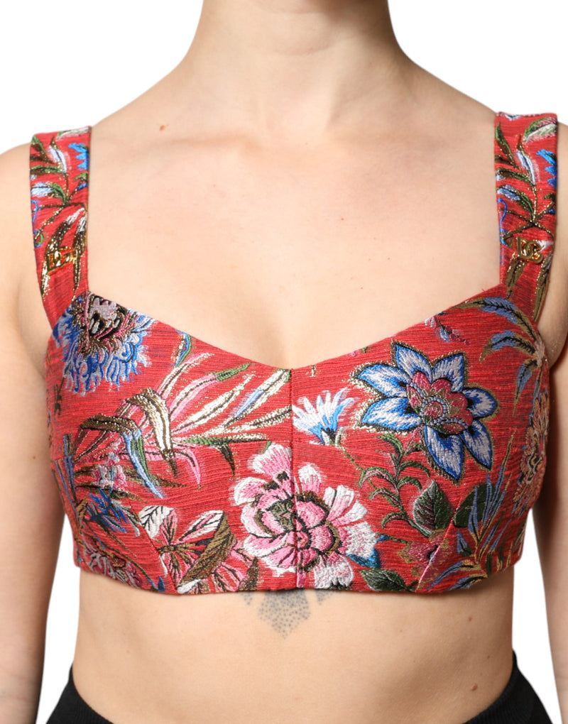 Red Floral Brocade Cropped Bustier Corset Top Dolce & Gabbana