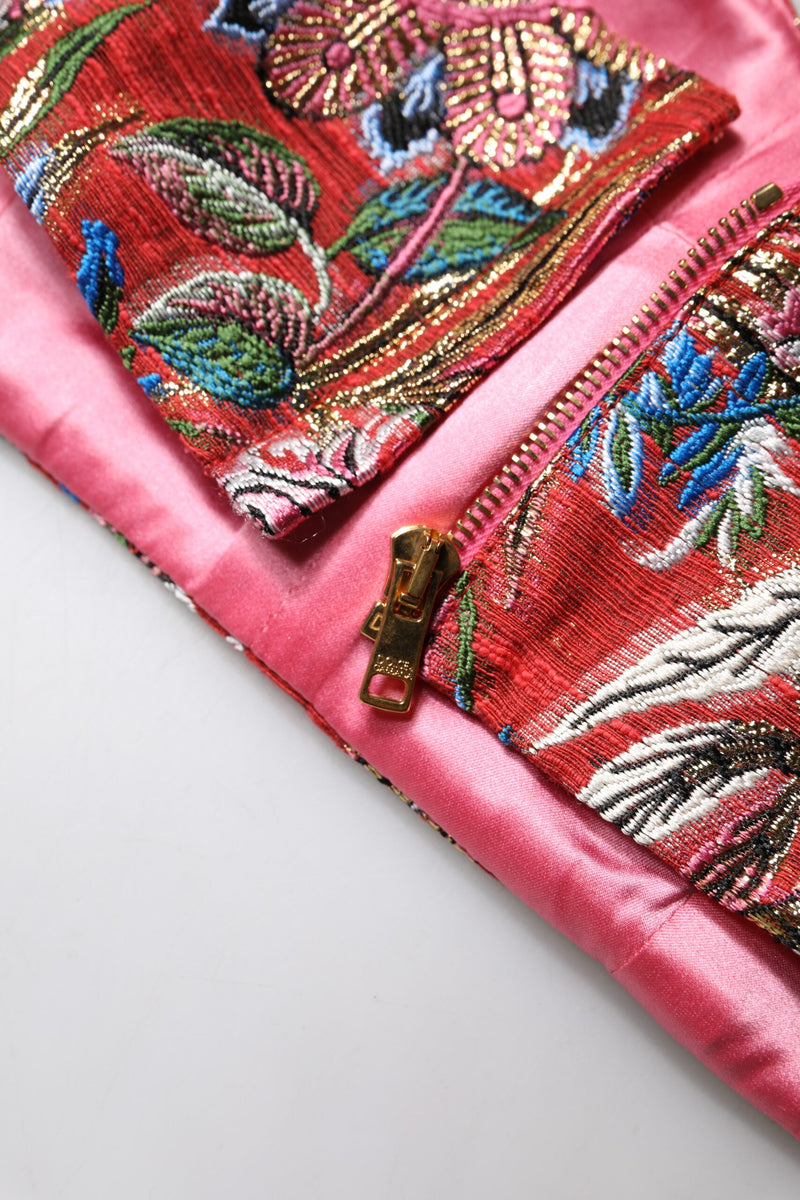 Red Floral Brocade Cropped Bustier Corset Top Dolce & Gabbana