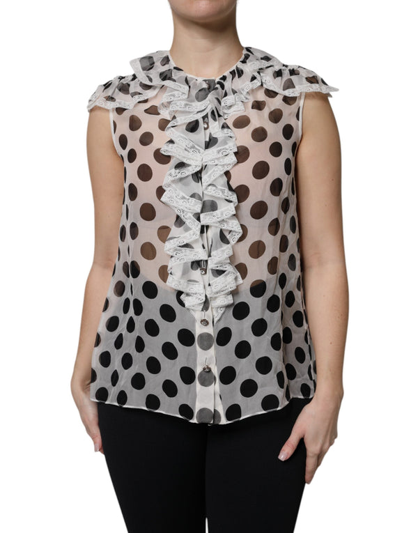 White Black Polka Dot Cotton Sleeveless Top Dolce & Gabbana