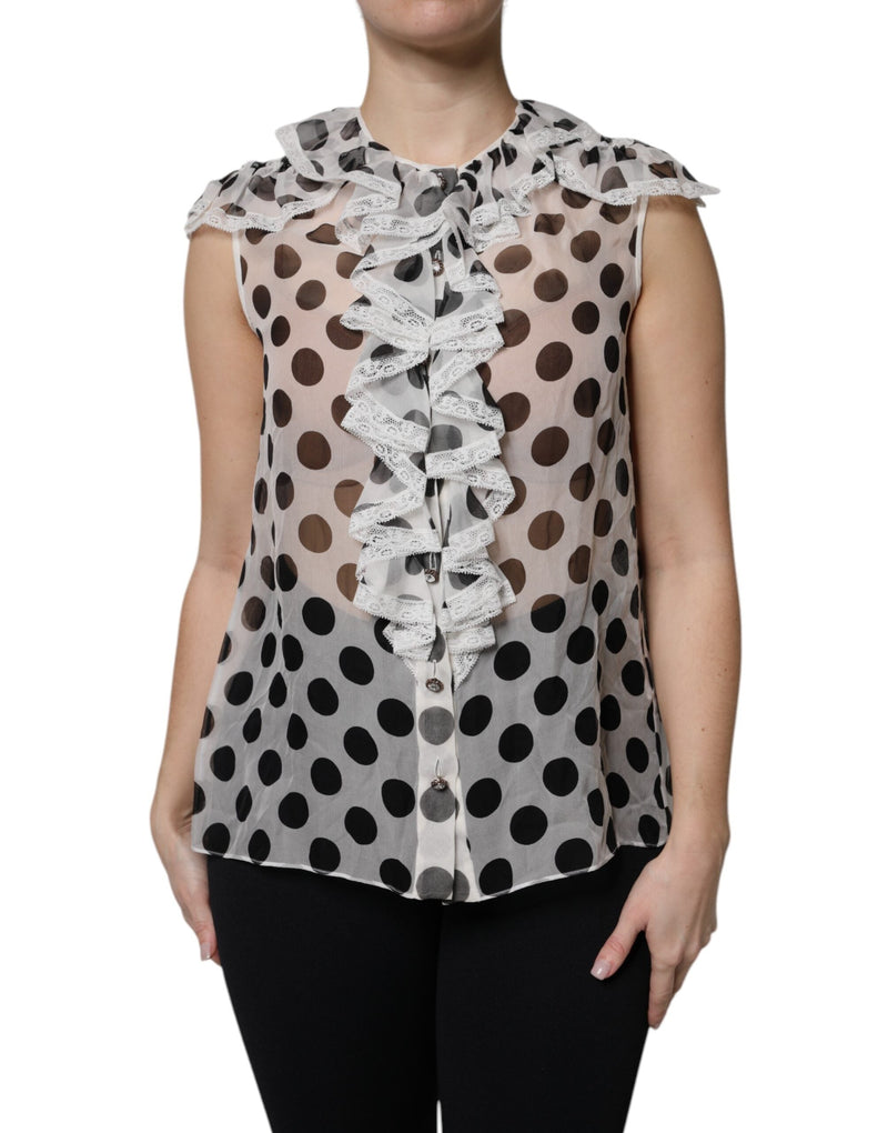 White Black Polka Dot Cotton Sleeveless Top Dolce & Gabbana
