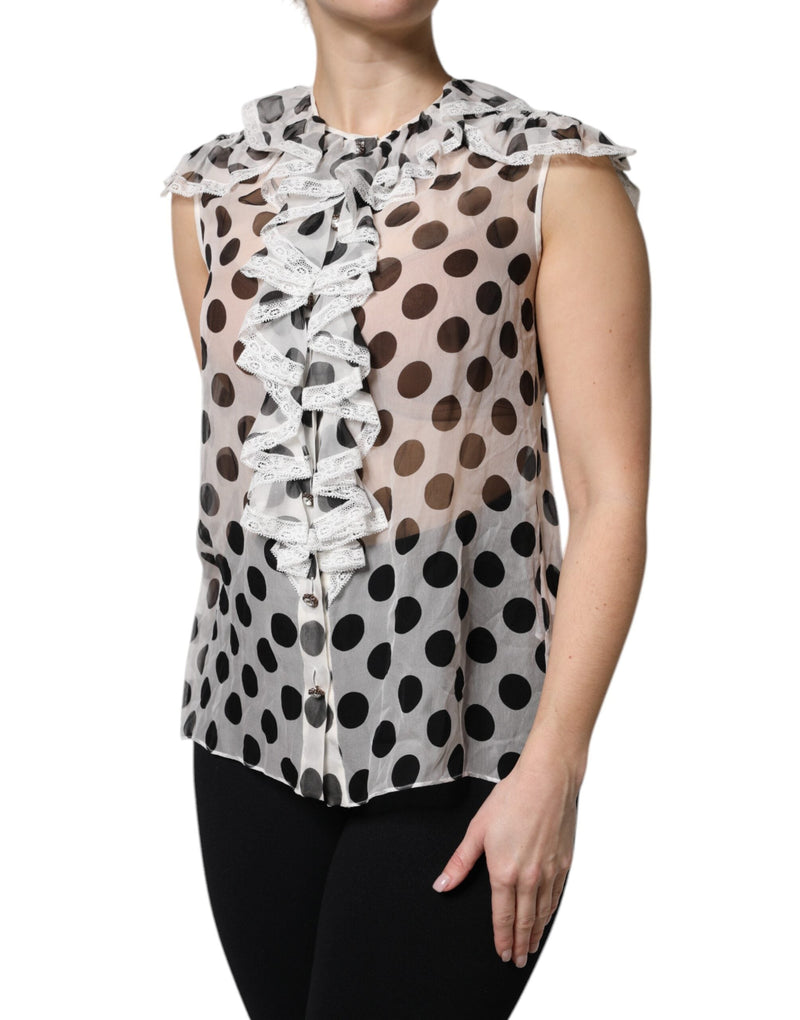 White Black Polka Dot Cotton Sleeveless Top Dolce & Gabbana