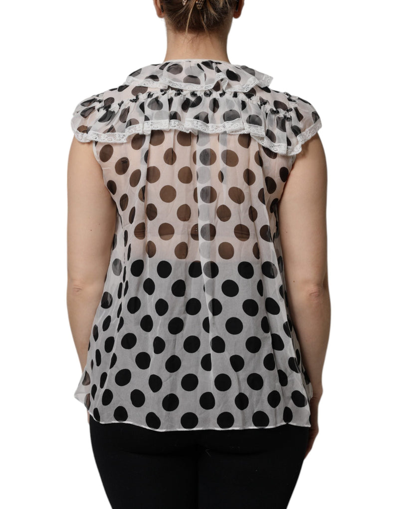 White Black Polka Dot Cotton Sleeveless Top Dolce & Gabbana