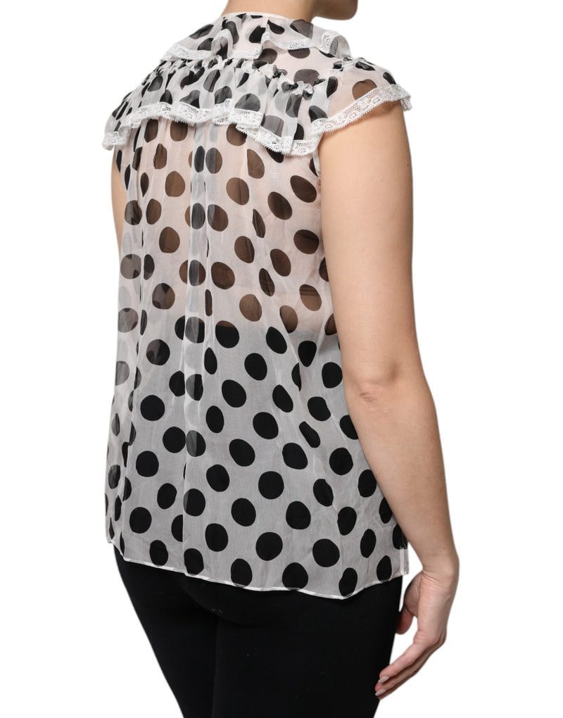 White Black Polka Dot Cotton Sleeveless Top Dolce & Gabbana