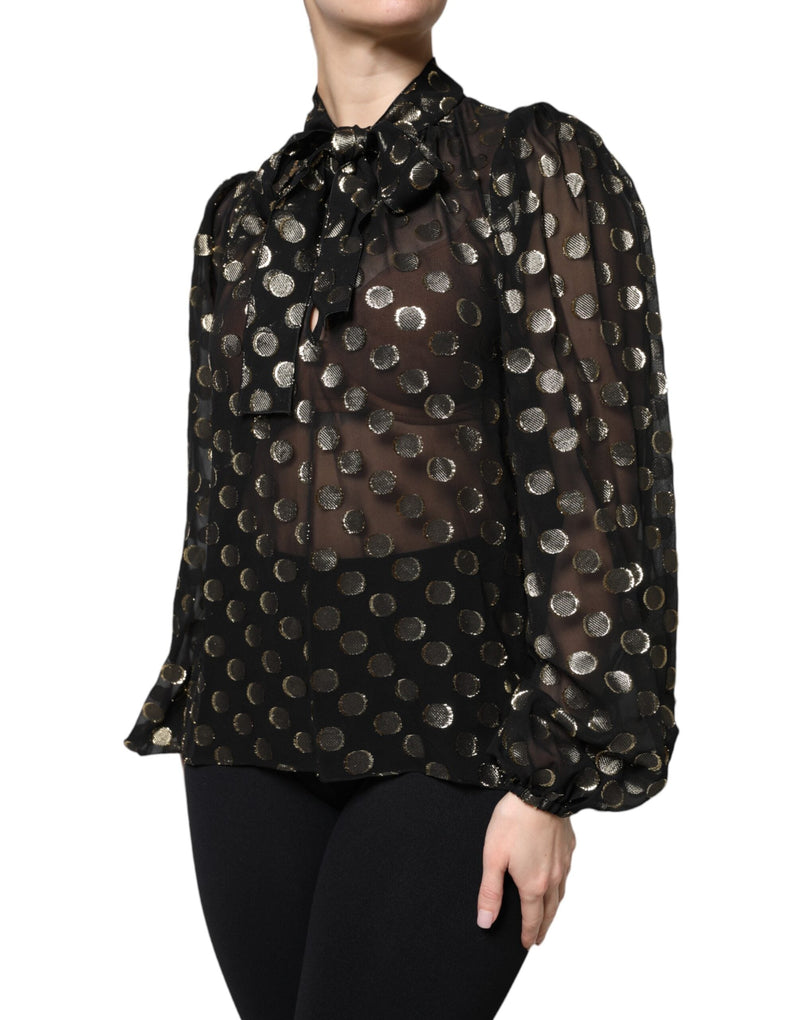 Black Sheer Tied Neck Polka Dots Blouse Top Dolce & Gabbana