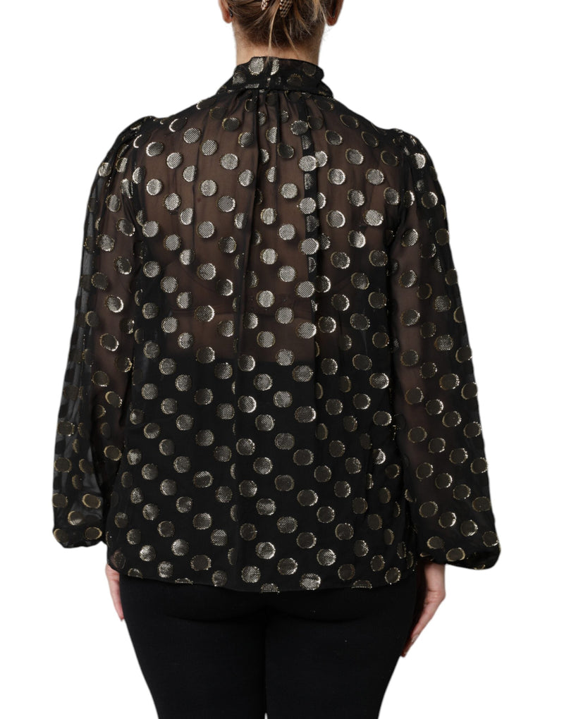 Black Sheer Tied Neck Polka Dots Blouse Top Dolce & Gabbana