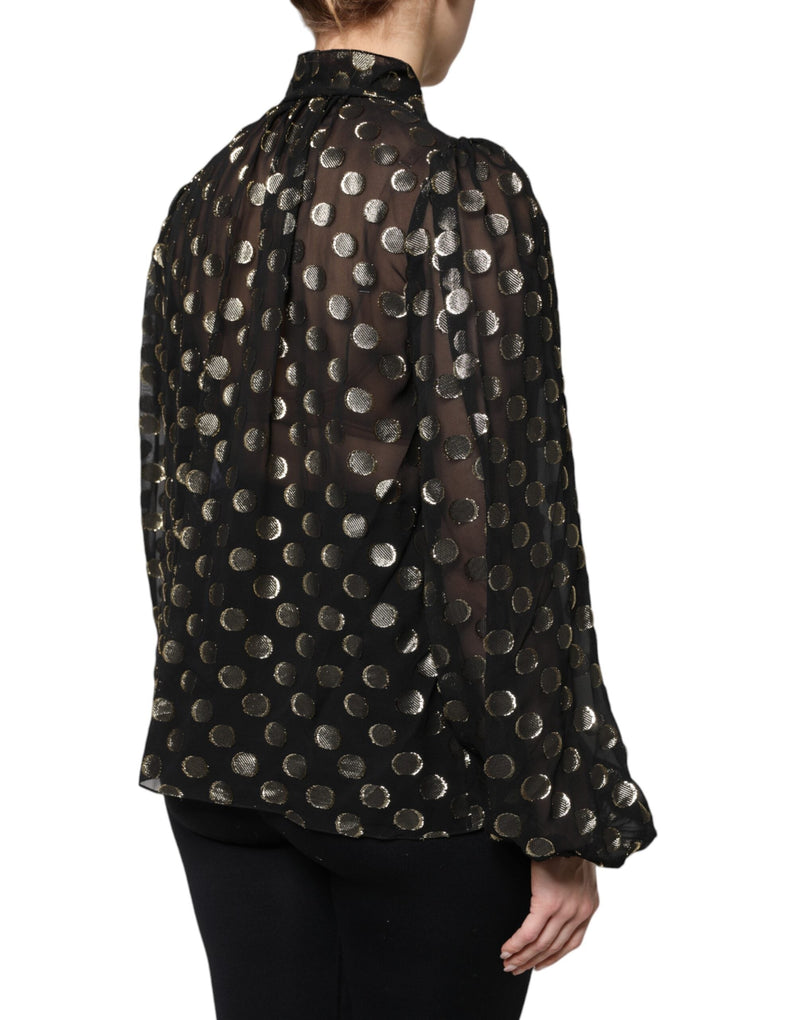 Black Sheer Tied Neck Polka Dots Blouse Top Dolce & Gabbana