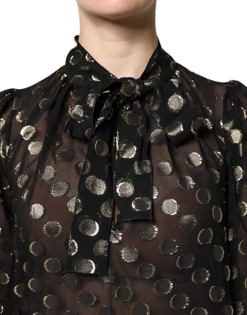 Black Sheer Tied Neck Polka Dots Blouse Top Dolce & Gabbana