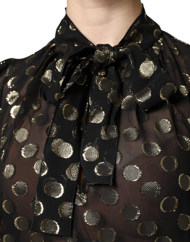 Black Sheer Tied Neck Polka Dots Blouse Top Dolce & Gabbana