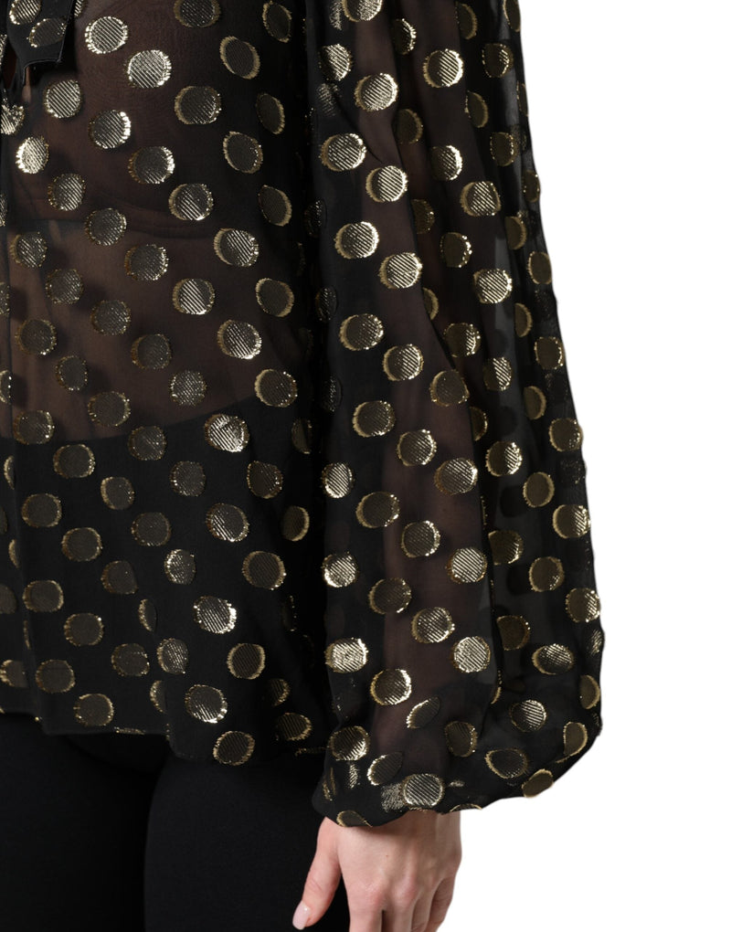 Black Sheer Tied Neck Polka Dots Blouse Top Dolce & Gabbana