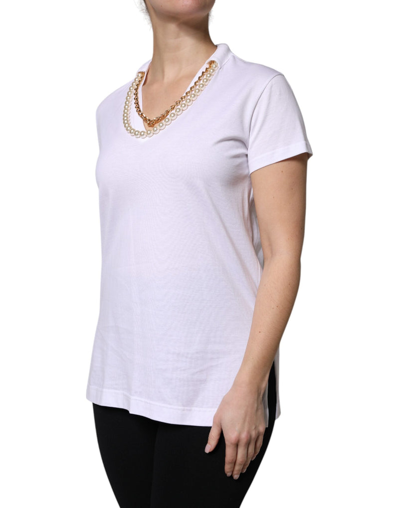 White Necklace Cotton Short Sleeve T-shirt Dolce & Gabbana