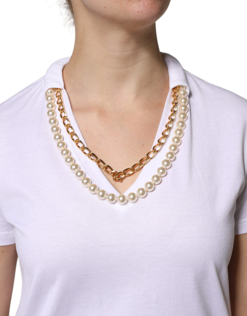 White Necklace Cotton Short Sleeve T-shirt Dolce & Gabbana