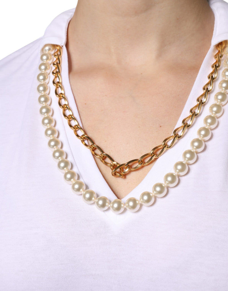 White Necklace Cotton Short Sleeve T-shirt Dolce & Gabbana