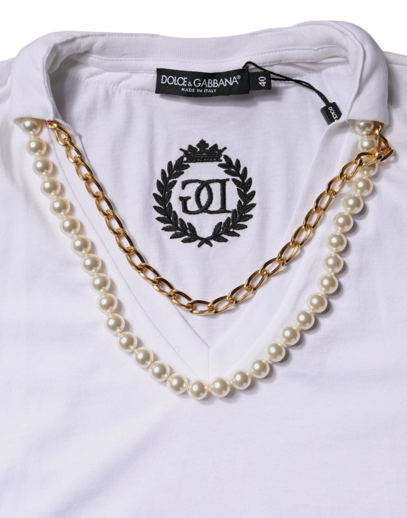 White Necklace Cotton Short Sleeve T-shirt Dolce & Gabbana
