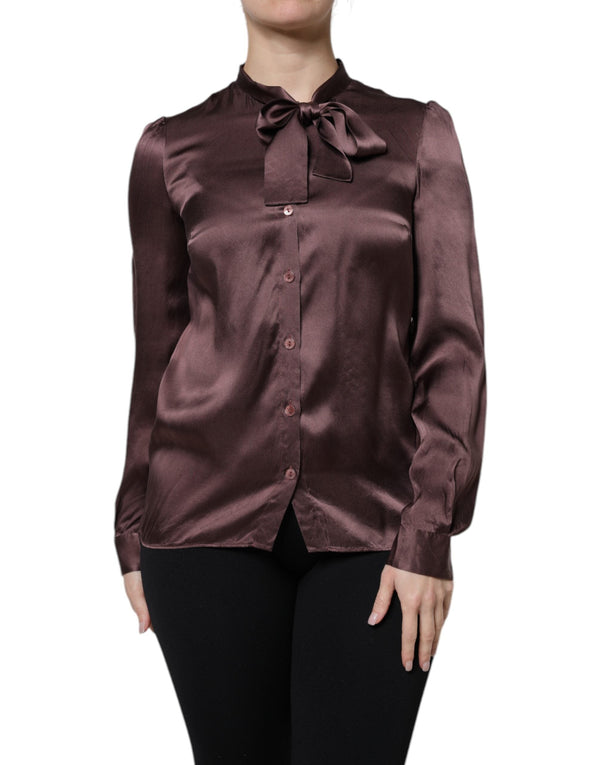 Brown Ascot Collar Long Sleeve Blouse Top Dolce & Gabbana