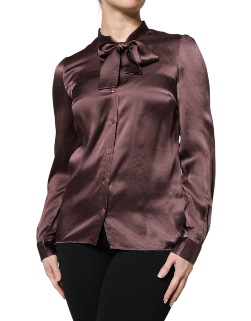 Brown Ascot Collar Long Sleeve Blouse Top Dolce & Gabbana