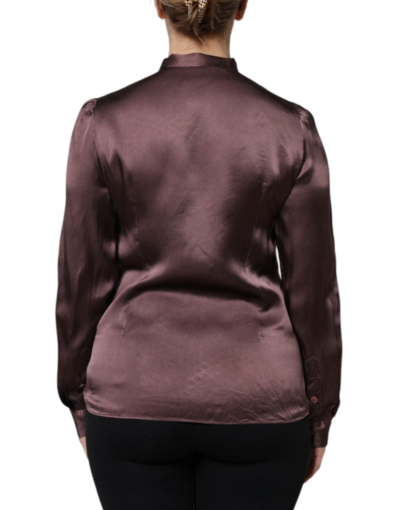 Brown Ascot Collar Long Sleeve Blouse Top Dolce & Gabbana