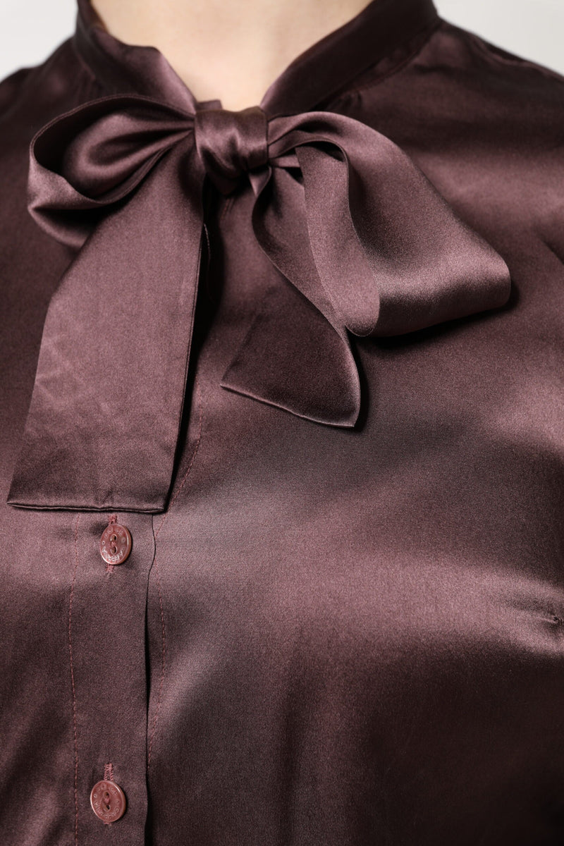 Brown Ascot Collar Long Sleeve Blouse Top Dolce & Gabbana