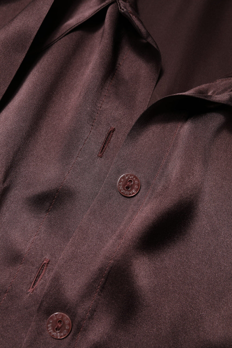 Brown Ascot Collar Long Sleeve Blouse Top Dolce & Gabbana