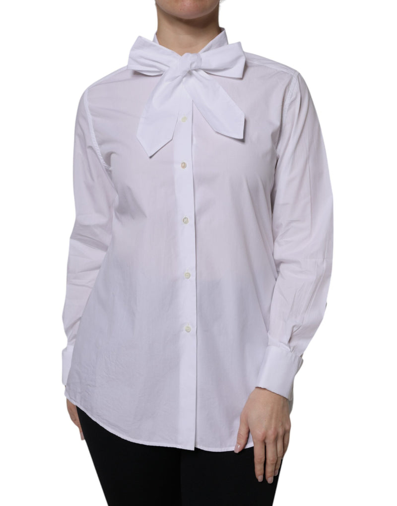 White Ascot Collar Long Sleeve Blouse Top Dolce & Gabbana