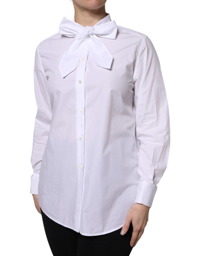 White Ascot Collar Long Sleeve Blouse Top Dolce & Gabbana