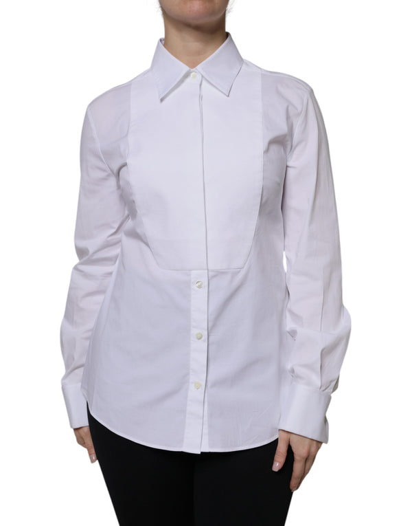 White Cotton Dress Collared Dress Shirt Top Dolce & Gabbana
