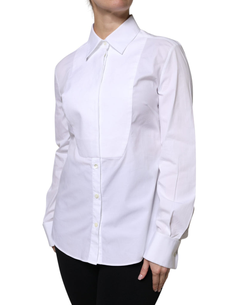 White Cotton Dress Collared Dress Shirt Top Dolce & Gabbana