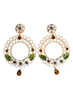 Gold Floral Filigree Hoop Enamel Amber Crystals Earrings Dolce & Gabbana