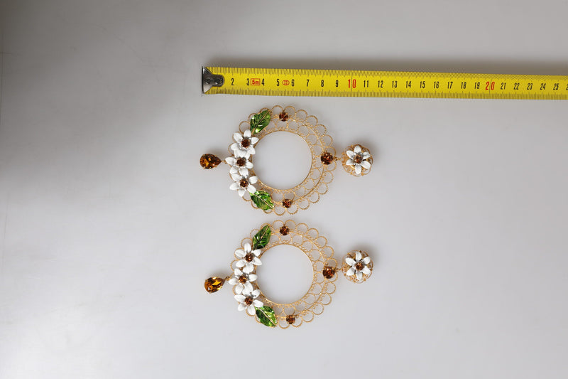 Gold Floral Filigree Hoop Enamel Amber Crystals Earrings Dolce & Gabbana