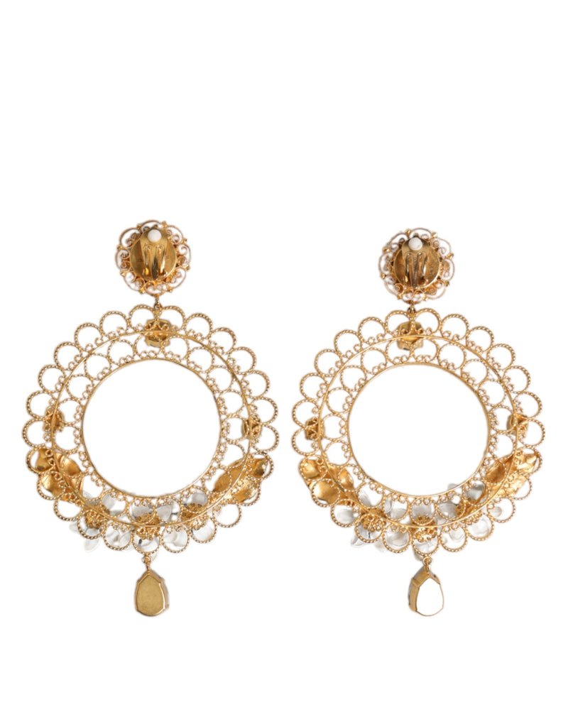 Gold Floral Filigree Hoop Enamel Amber Crystals Earrings Dolce & Gabbana